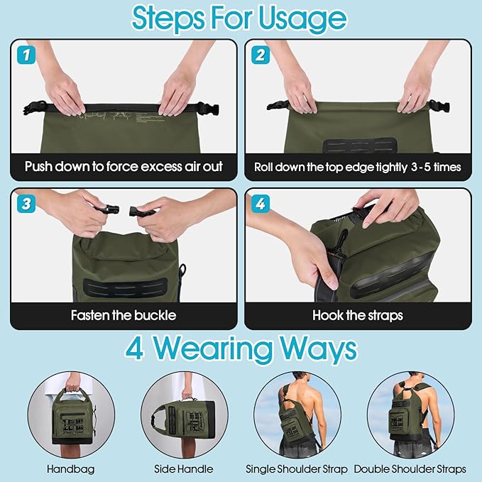 MORXPLOR Dry Bag Waterproof,5L/10L/20L/30L/40L/55L Roll Top Dry Bag Backpack with WaterProof Phone Case for Swim,Kayak