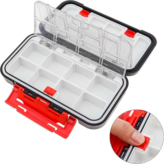 Fishing Tackle Storage Box, Double Sided Waterproof, 16 Compartments, Fishing Lure Box Storage Containers (Black)