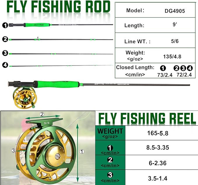 Sougayilang Standard Fly Fishing Combo Starter Kit, 5/6 Weight 9' Fly Rod with SuperPolymer Handle, Accessories, Carrying Case, Fly Box Case & Fishing Flies