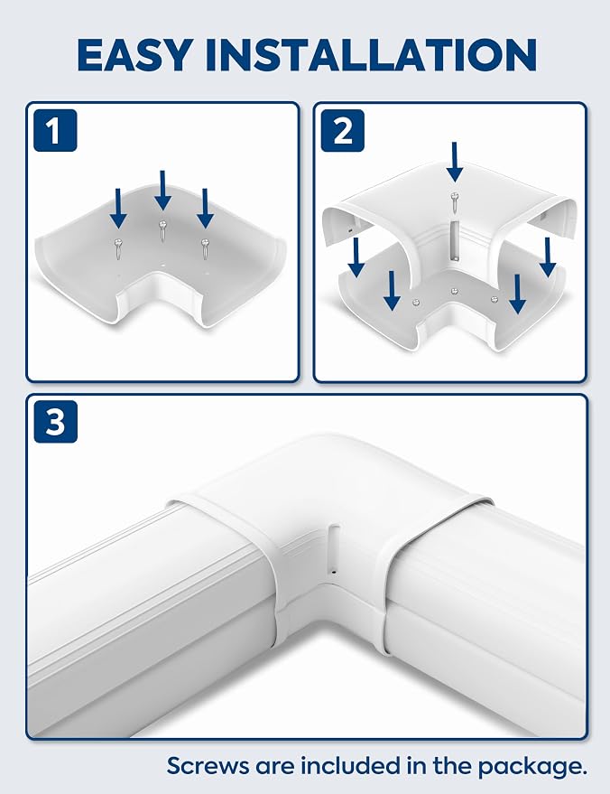 4" Level Bend Cover, 90° Flat Elbow, Upgrade PP Heat-Resistant, Paintable Decorative Line Set Cover Kit Parts Accessories for Mini Split Air Conditioners, AC, HAVC and Heat Pumps