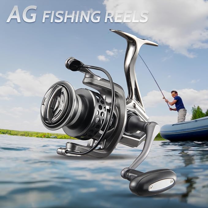 AG Spinning Reel, Freshwater and Saltwater Spinning Fishing Reels, 5+1BB, 22LBs Max Drag, 5.2 Gear Ratios, CNC Aluminum Spool & Handle