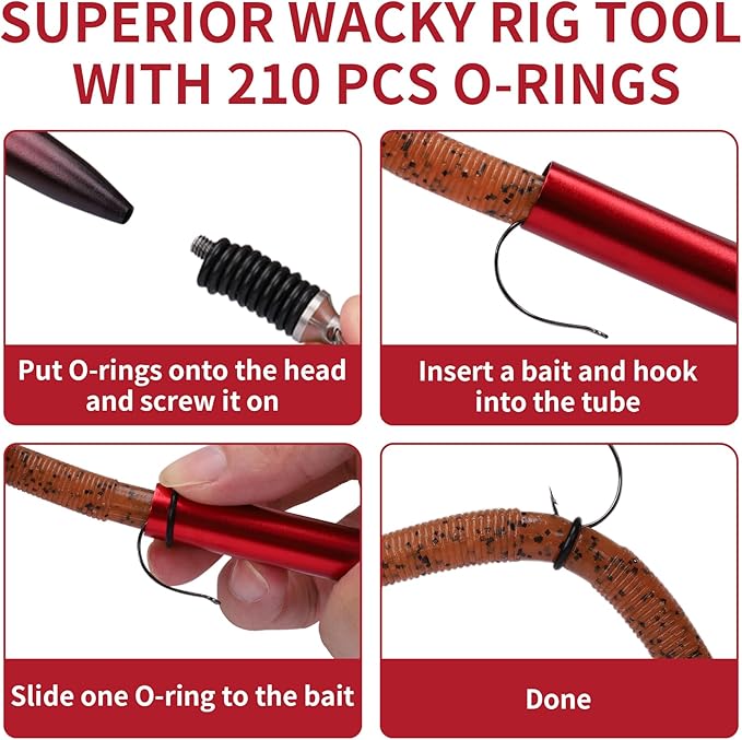 TRUSCEND Gradient Fishing Wacky Rig Tool with Silicone O Rings 210Pcs for 3"-4" and 5"-7" Fishing Worm Lures, Ultra-Smooth Downriggers Tube for Easy Installation and Great Protection of Stick Bait N1