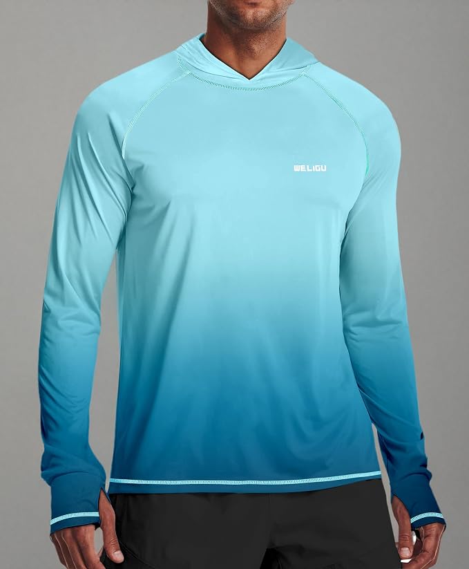 Men's UPF 50+ Sun Protection Hoodie Shirt Long Sleeve SPF Fishing Outdoor UV Hiking Lightweight Shirts
