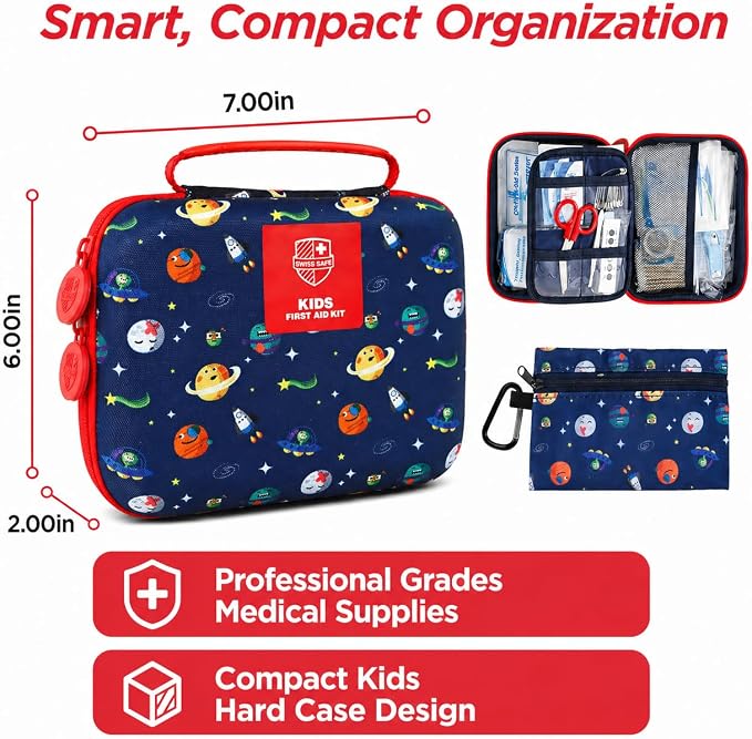Swiss Safe First Aid Kit for Kids 246 Pieces - for Travel, Home & Car Emergency Kit, Baby & Toddler First Aid, Small Portable Kit with Mini Bag