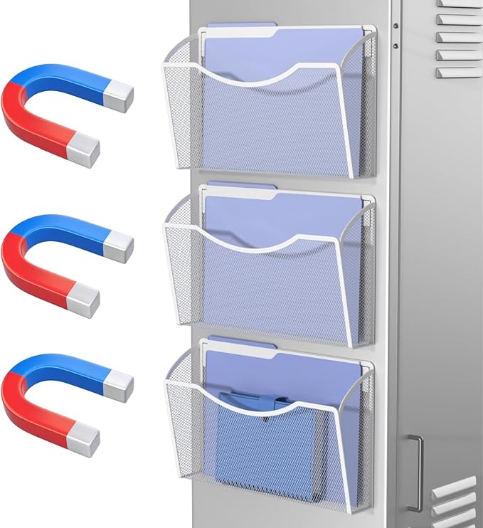 Magnetic Wall File Organizer,Hanging Wall Mounted File Folder Binder Holder Mail Organizer for Office,Home and School Supplies