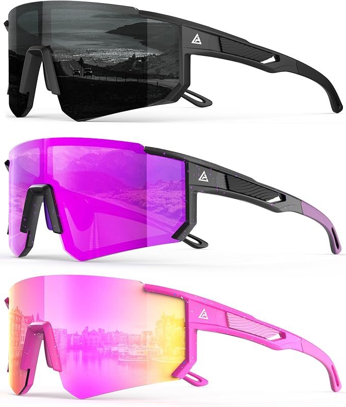 Polarized Sports Sunglasses for Men Women, UV400 Protection Mens Sunglasses Wrap Around Sun Glasses for Cycling Running