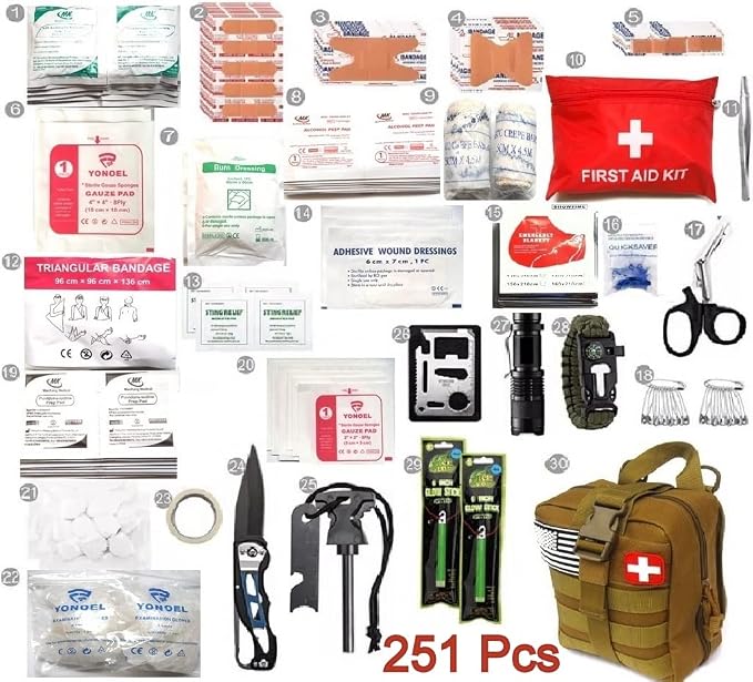 Galaxy 251 Pcs First Aid Kits for Survival Emergency Trauma Military Tactical Medical Hunting Camping Hiking Fishing IFAK EMT Bag (Khaki)