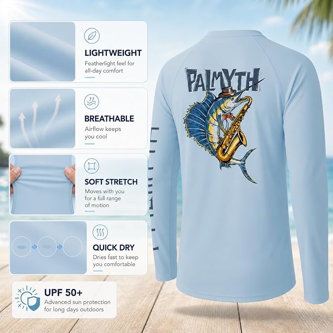 Palmyth Fishing Shirts for Men Long Sleeve UPF 50+ T Shirt Sun Protection Tee