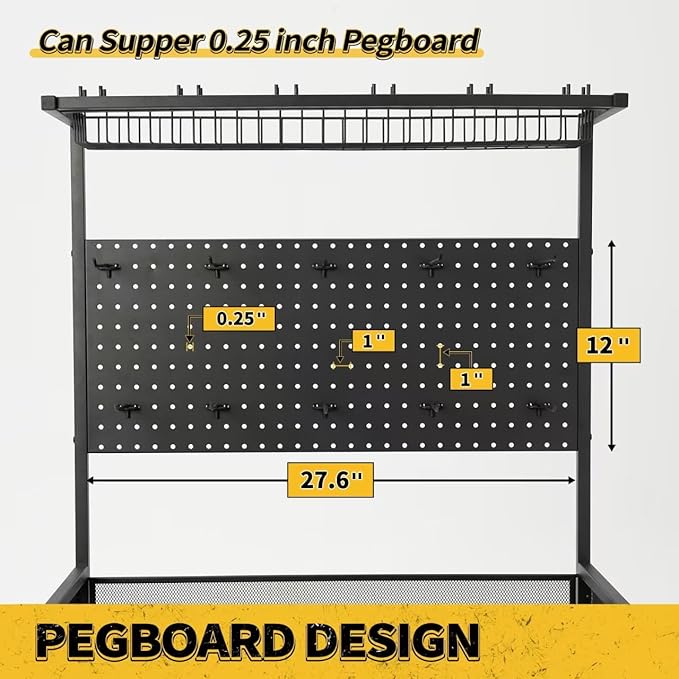 SOYEEZE Fishing Rod Holders for Garage,Fishing Gear Holder for Fishing Rod Tackle Box Storage，Fishing Pole Holders for 12 Rods with Hooks and Pegboard,Fishing Cart with Reel Rack, Large Size