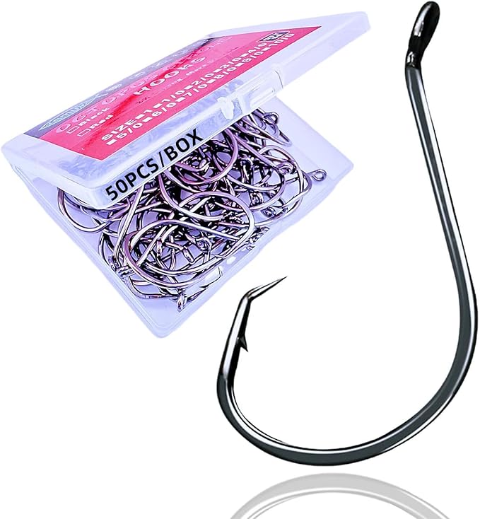 Circle Hooks Fishing Hooks 2X Strong Octopus Offset Fish Catfish Bulk Fishing Gear Equipment Hooks Set Saltwater Freshwater 50PCS