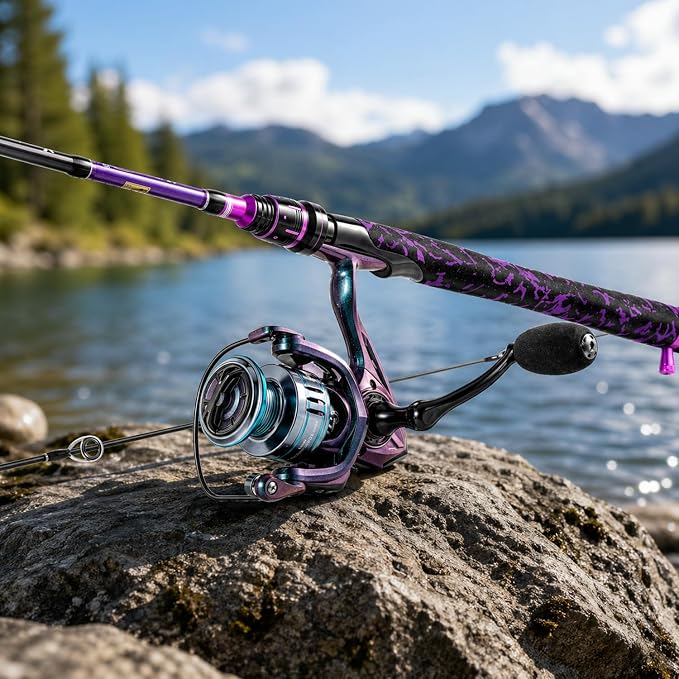 Sougayilang Fishing Rod Reel Combo, 2 Pieces Light Weight Spinning Rod with Bright Powerful Smooth Fishing Reel,Good Starter Combo for Bass Freshwater