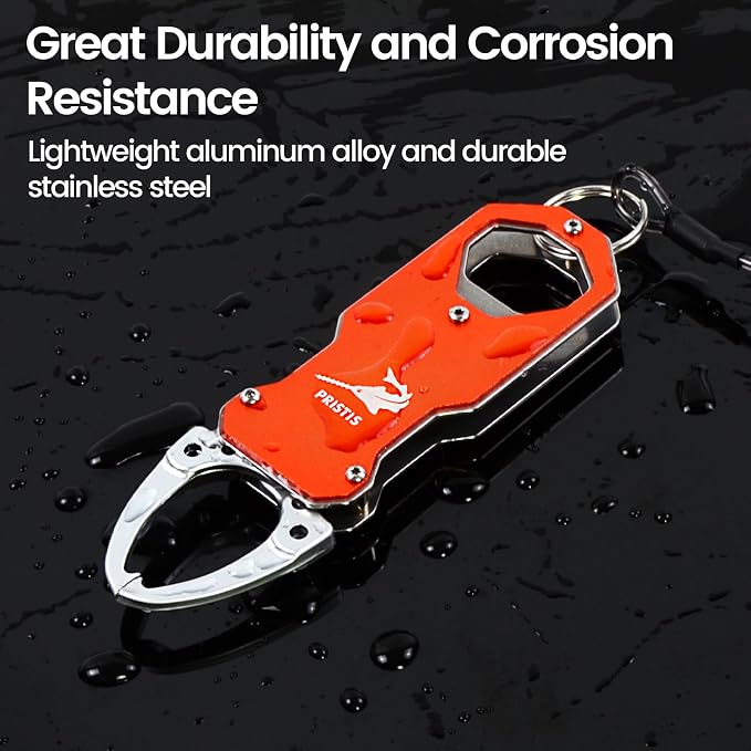 Pristis Pocket Fish Lip Gripper, Small Fly Fishing Mouth Grabber with Coiled Lanyard, Lightweight Aluminum Mini Grab Grip Tool Tackle, Hook Remover Holder Freshwater Saltwater, Catch & Release Kit