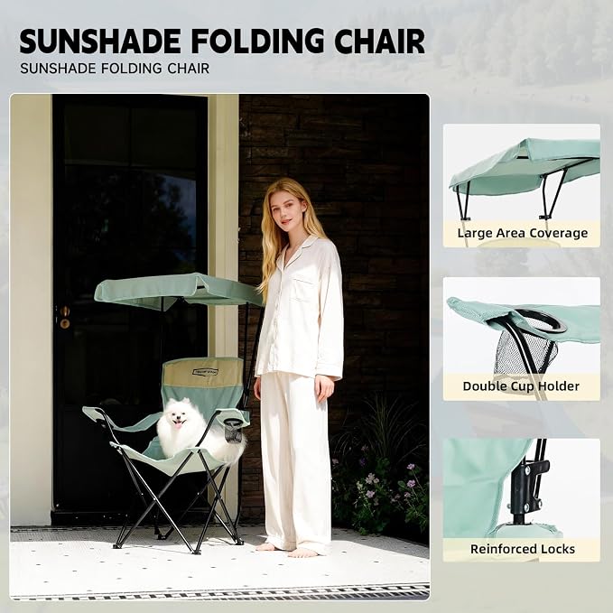YOUNG WOOD Portable Camping Chair Beach Chair with Shade Canopy, Fold Lightweight Oversized for All, Easy to Open and Close Without Installation, Side Pocket Design for All Outdoor Activities,Blue,2p