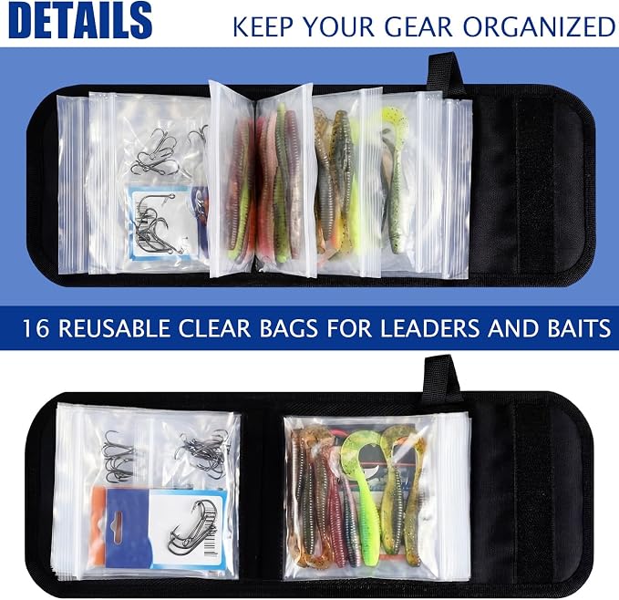 2 Pack Fishing Tackle Binder 20 Pockets Fly Fishing Leader Tippet Line Wallet Leader Organizer Case Lure Storage Bag for Pre-tied Rigs, Leaders, Soft Baits and Lines(Blue)