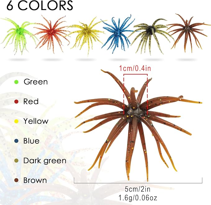 6 Pcs Soft Urchin Lures Fishing Saltwater Slow Floating Lures for Bass Trout Crappie