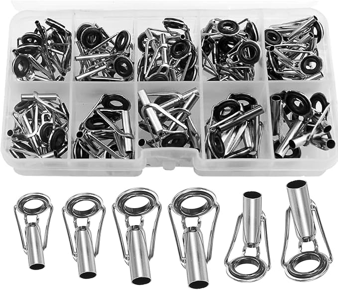 50 Pieces Fishing Rod Tip Repair Kit Rod Tips Kit Replacement for Freshwater Saltwater Rods Stainless Steel Ceramic Ring Guide Replacement Kit