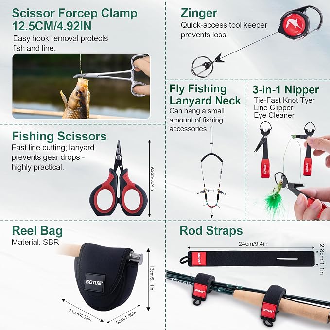 Goture Fly Fishing Rod and Reel Combo with Fly Rod & Gear Case, 9FT 4-Piece Fly Rod, Pre-Spooled Reel, Fly Line, Flies, Leader, Tippet, Forceps, Nipper and Complete Starter Kit