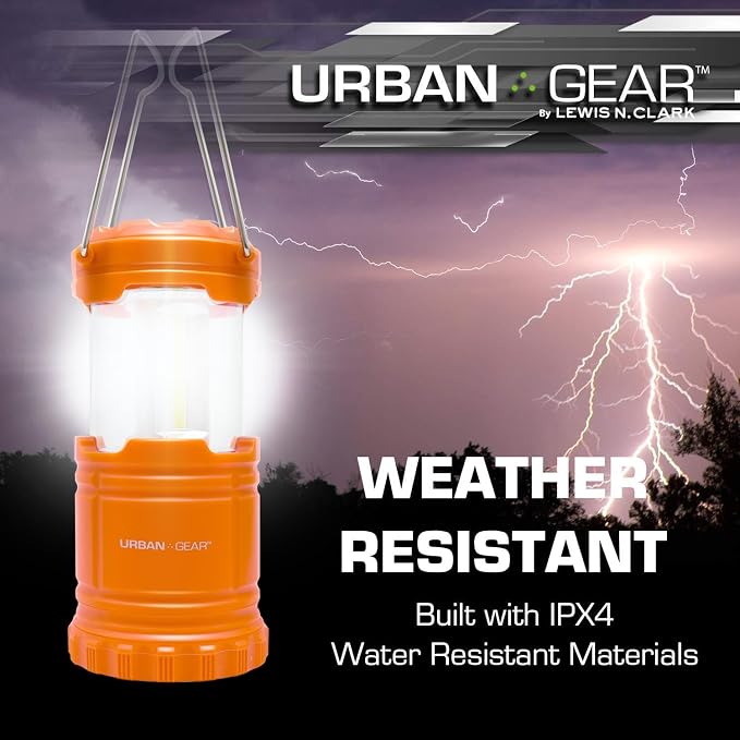 Lewis N. Clark Collapsible Camping Lantern | LED Portable Lantern for Indoor or Outdoor Use | Waterproof Lamp with Batteries Included | for Camping, Backpacking, Hiking, or Power Outage | Orange