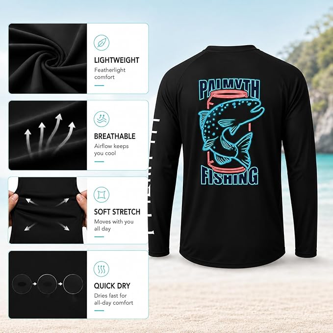 Palmyth Fishing Shirts for Men Long Sleeve UPF 50+ T Shirt Sun Protection Tee