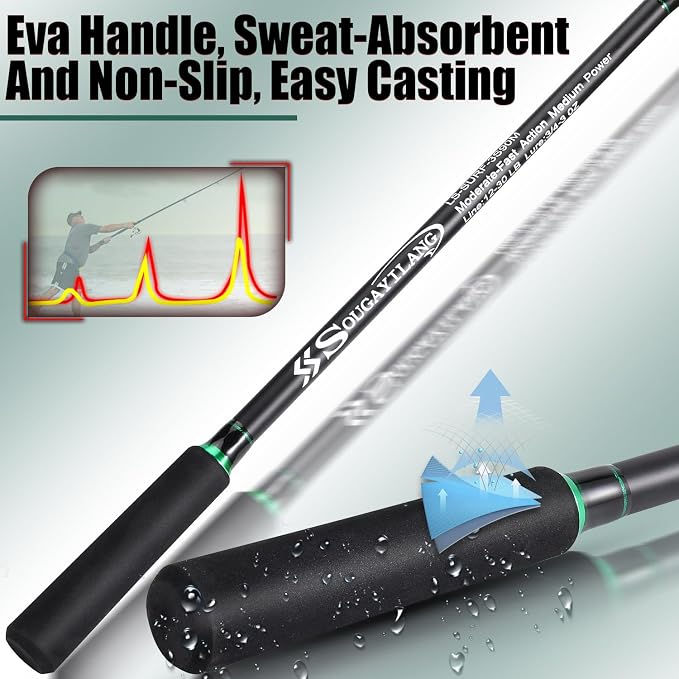 Sougayilang Surf Fishing Rod IM8 Carbon 3 Piece Travel Spinning Rod (9'/10'/11'/12')