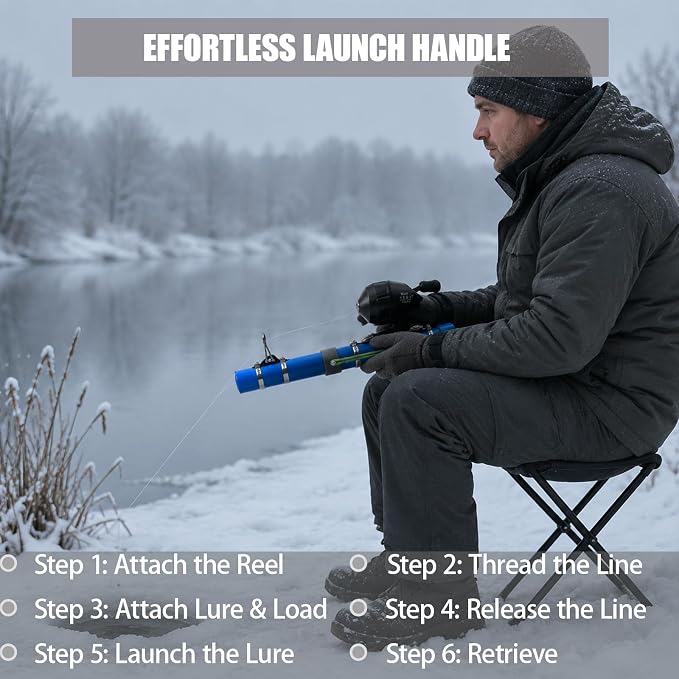 Fishing Catapult Rod, Portable Catapult Fishing Pole with Reel & Metal Lure, Complete Casting Kit with 2 Latex Tubes & Carry Bag for Saltwater and Freshwater Fishing Gear