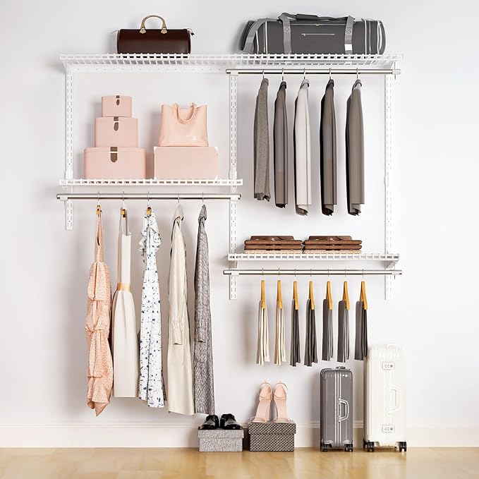Wire Closet Organizer System, Wall Mounted 4.4 Ft. Custom Closet Kit for Bedrooms, Adjustable Storage Shelves for Clothes, Shoes, and Handbags