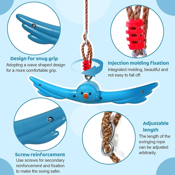 Ninja Twist Swing-360 Degree Handle Rotation Promotes Sensory Development, Arm Strength,Swingset Accessories Outdoor-Swing Spins Set (Blue)