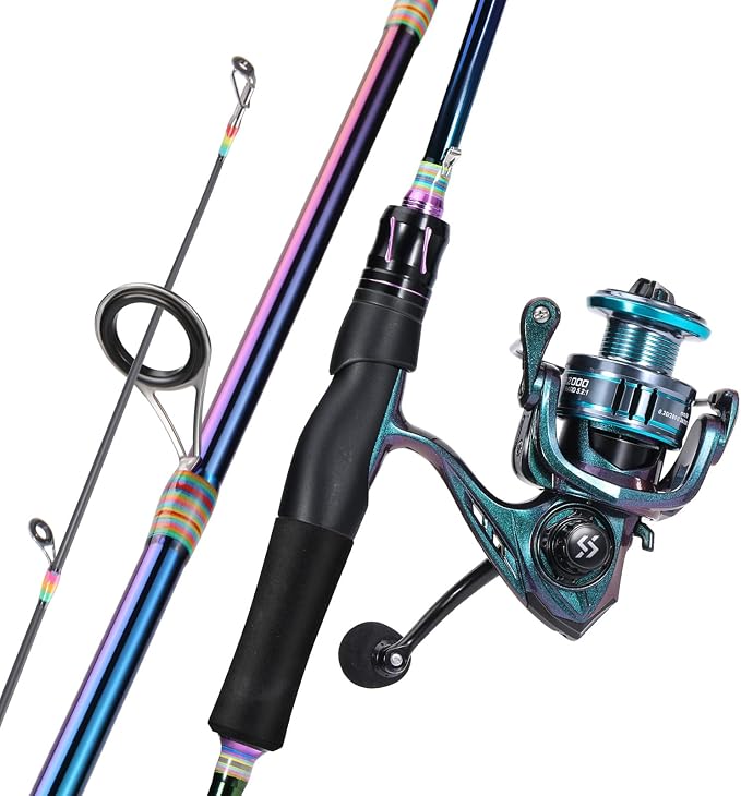 Sougayilang Spinning Fishing Reel Rod Combo, Two Pieces Colorful Poratble Light Weight Fishing Rod with Powerful Fishing Gear for Freshwater Bass Trout Fishing