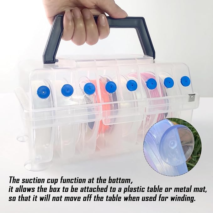 Aventik Clear Fishing Line Organizer Built-in Cutter & Silicone Holes 6C/8C Clear Tangle Free Spool Storage Box for Fishing Line Management