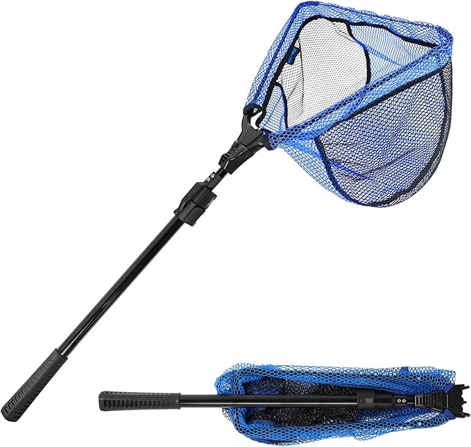 SANLIKE Fishing Net Folding Landing Net with Extra Long Telescoping Pole Handle, 37-98.4inch Rubber Coated Fishing Net for Easy Catch Release, Fish Net for Kids and Adults, 98.4"/ 71"/ 50.4"/ 43"/ 37"