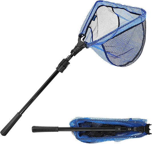SANLIKE Fishing Net Folding Landing Net with Extra Long Telescoping Pole Handle, 37-98.4inch Rubber Coated Fishing Net for Easy Catch Release, Fish Net for Kids and Adults, 98.4"/ 71"/ 50.4"/ 43"/ 37"