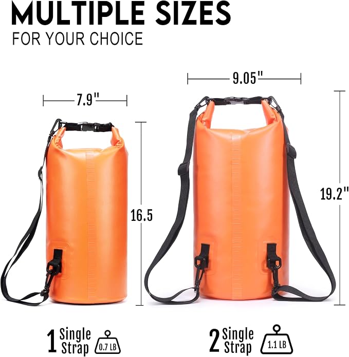 Soulsfeng Waterproof Dry Bag Backpack, Roll Top Floating Dry Storage Bag with Phone Case, Lightweight Dry Sack for Kayaking, Boating, Beach, Travel, Camping 10L, Orange