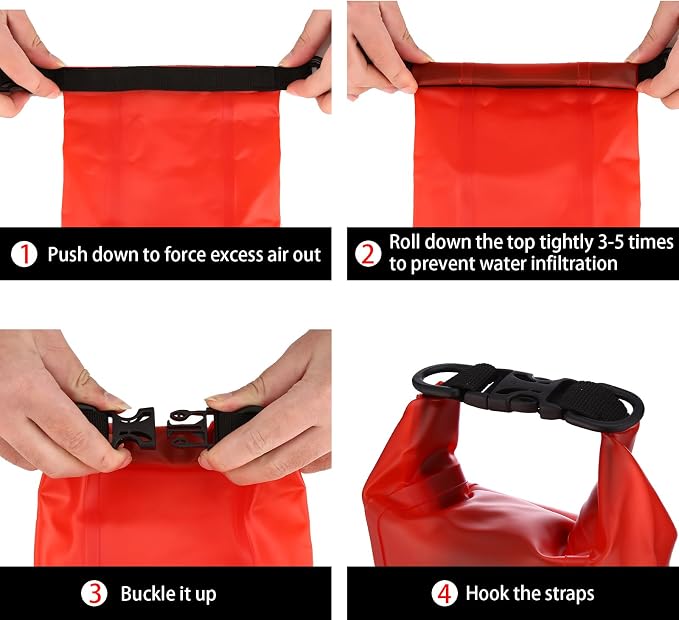 Boat First Aid Kit Waterproof, WELL-STRONG Marine Emergency Kit with Roll Top Dry Bag for Boating Fishing Kayaking – Water-Resistant Contents for Camping & Beach（Transparent Red）