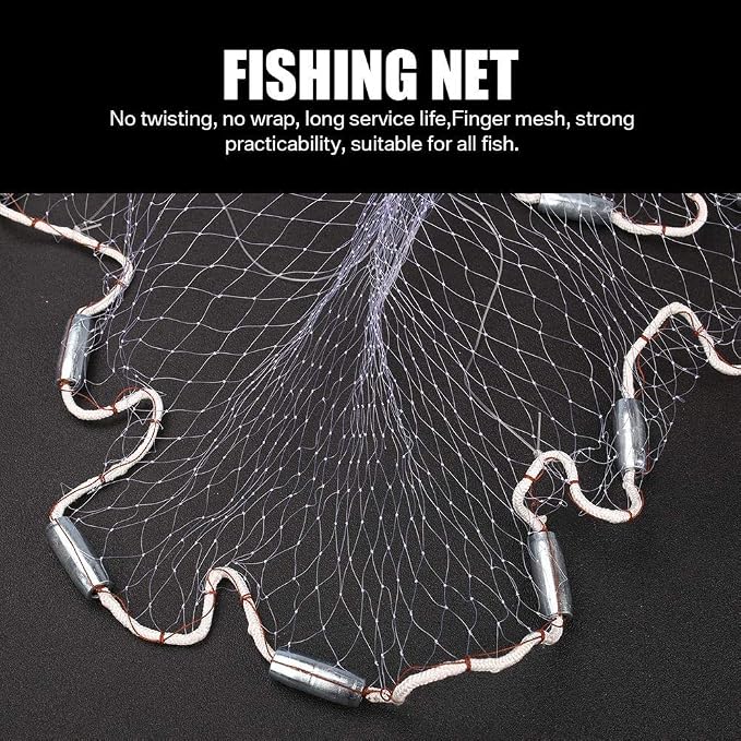 Yeahmart American Saltwater Fishing Cast Net for Bait Trap Fish 3ft/4ft/5ft/6ft/7ft/8ft/9ft/10ft Radius Casting Nets with Heavy Duty Real Zinc Sinker Weights, 3/8inch Mesh Size