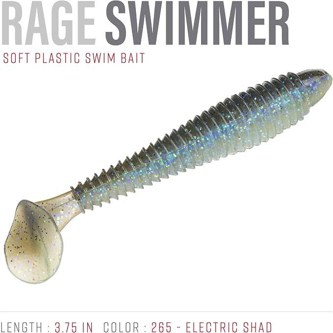 Strike King Rage Swimmer Fishing Lure, Soft Plastic Paddletail Minnow, Sleek Nose Cone, Softly Ribbed Body, Thin Tail