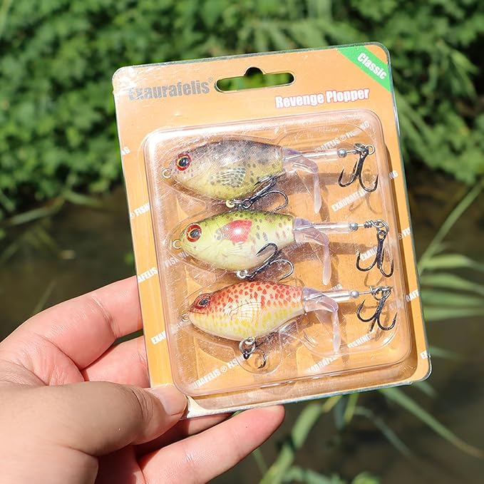 EXAURAFELIS Propeller Lure Bubble Popper luresFishing Lure Top Water Lure Bass Lures Popobait Fishing Lures Bass Lures Topwater Bait for Bass Pike Perch, Floating Pencil Bass Bait with Tackle Box
