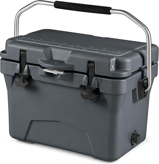 COSTWAY Portable Insulated Hard Cooler – Keeps Ice Up to 6 Days, Heavy-Duty Outdoor Ice Chest with Cup Holders, Built-in Fish Ruler & Bottle Opener for Camping, Fishing, Beach, Tailgating