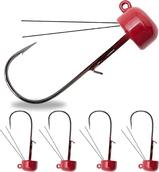 Reaction Tackle Tungsten Mushroom Head Jig Heads, Ned Rig Shroom Jigs for Finesse Bass Fishing, Stand Up Bait with Weedless and EWG Hook Options (5-Pack)