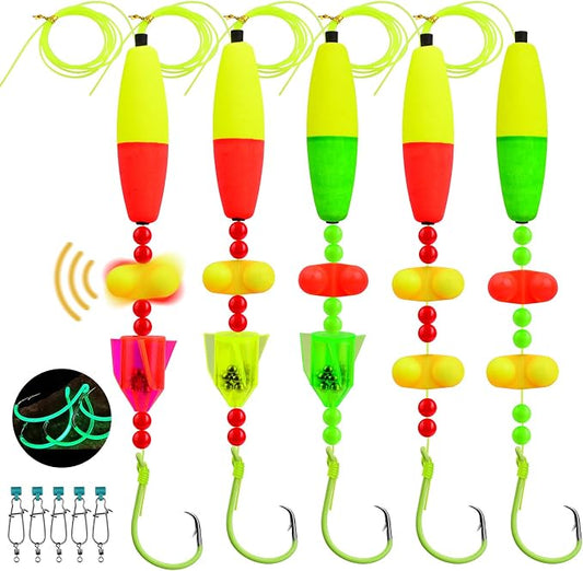 PROBEROS Catfish Fishing Rigs - Bank Fishing Set with 5pcs/Set, 6/0, 8/0, 10/0 Circle Hooks Circle Hooks, High Visibility, Ready to Use Catfish Rigs
