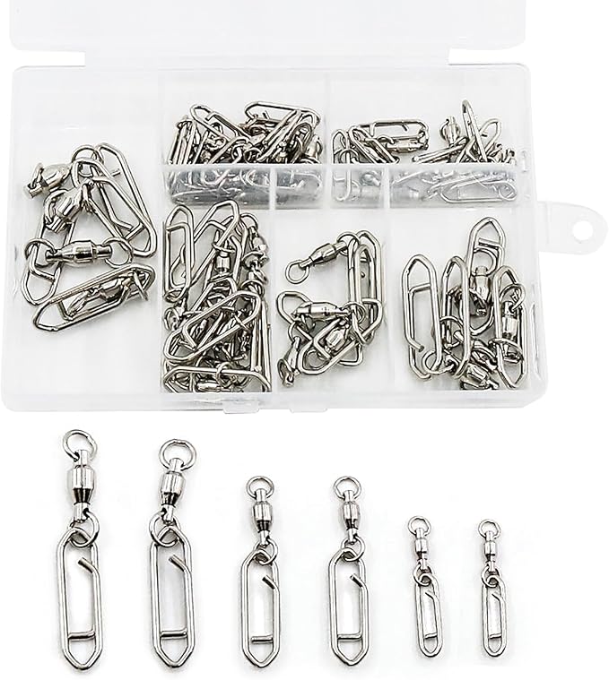 50Pcs High Strength Fishing Swivels | Ball Bearing Snap Swivels with Stainless Steel| Saltwater/Freshwater Quick-Change Snap Swivels for Catfishing Tackle,Lures