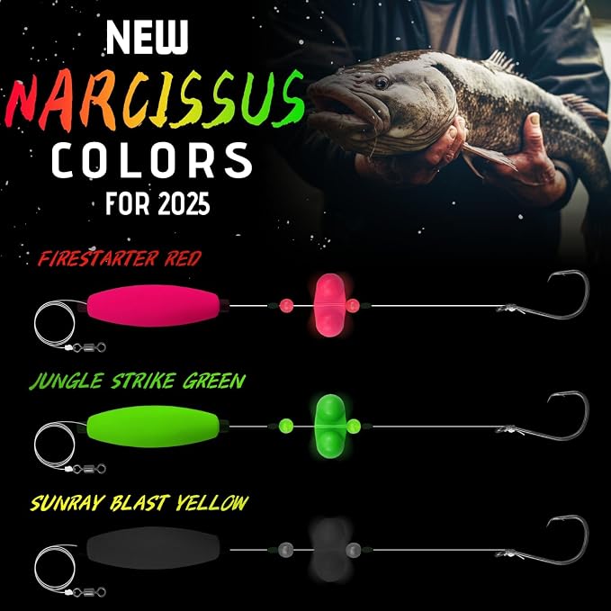 Narcissus Catfish Rigs Set – 6 Pre-Tied Rigs with 2 Sinker Sliders, Float Rigs Tackle, Santee Rig, Circle Hooks 6/0 – Complete & Ready-to-Use Kit
