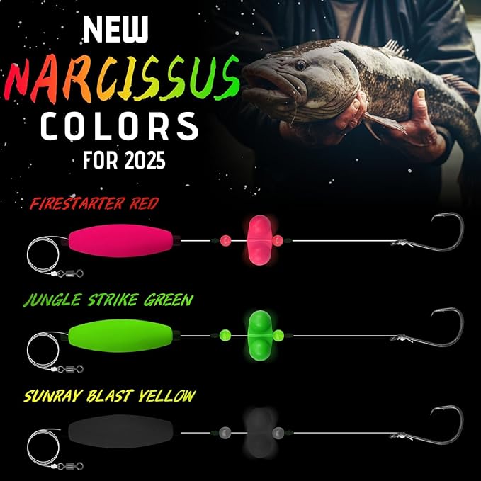 Narcissus Catfish Rigs Set – 6 Pre-Tied Rigs with 2 Sinker Sliders, Float Rigs Tackle, Santee Rig, Circle Hooks 6/0 – Complete & Ready-to-Use Kit