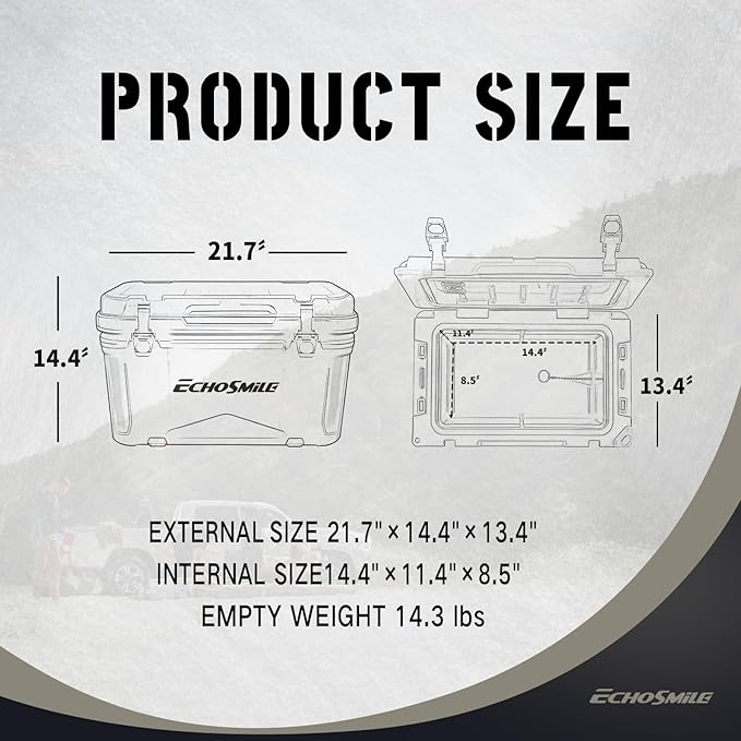 EchoSmile 25/30/35/40/60/75 Quart Rotomolded Cooler, Built to Stand up to The Rigors of The Journey
