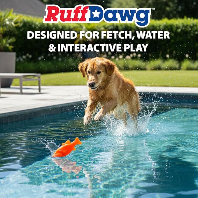 Ruff Dawg Flying Fish Floating Dog Toy – (1 pc) Assorted Colors – Durable Rubber Fetch & Water Toy with Rope Hole – Gentle on Teeth, BPA & Latex Free – Made in USA