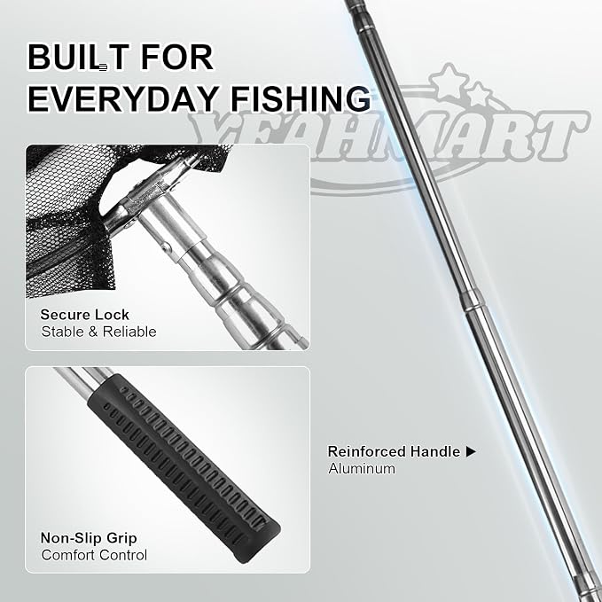 Yeahmart Fishing Landing Net with Telescopic Aluminum Handle Pole, Collapsible Nylon Mesh Minnow Fish Net for Saltwater & Freshwater, Portable Fishing Gear for Kids, Men, Women, Extends 21-75 Inches