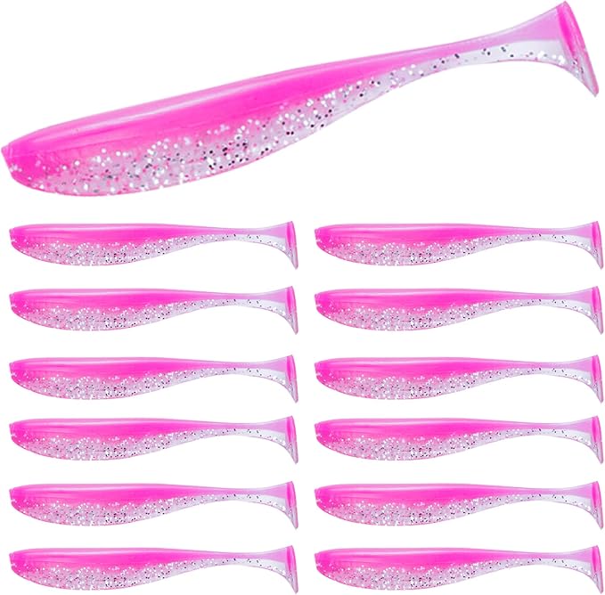 100PCS Bait Fishing Soft Plastic Lures, Soft Paddle Tail Lures for Freshwater and Saltwater Bass Lures with Box White red Green Gray Loach 2g,7cm