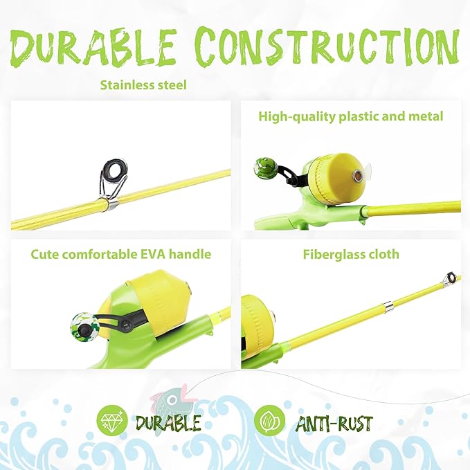 Kids Fishing Pole, Telescopic Fishing Rod, Toddler Collapsible Fishing Rod and Reel Combo with Tackle Box, Fishing Line, Bobber, and Soft Lures for Boy, Girl, Youth, Beginner, Over 4 Years Old