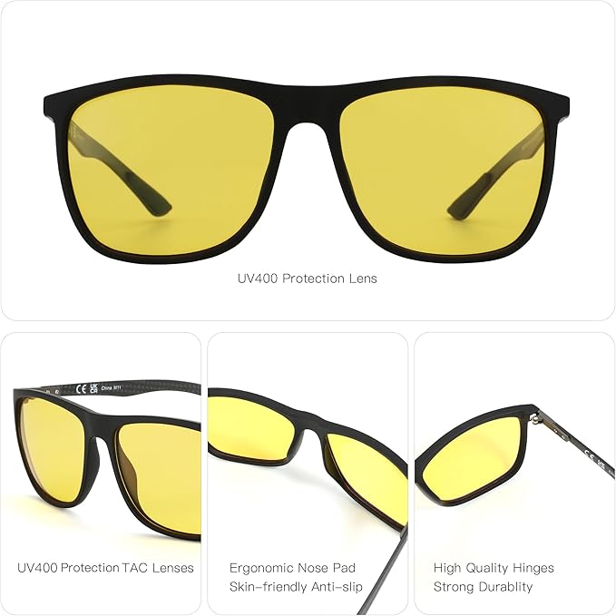 ZENOTTIC Square Polarized Sunglasses for Men Ultralight Carbon Fiber Sun Glasses Driving Fishing Golf Sports UV400 Protection