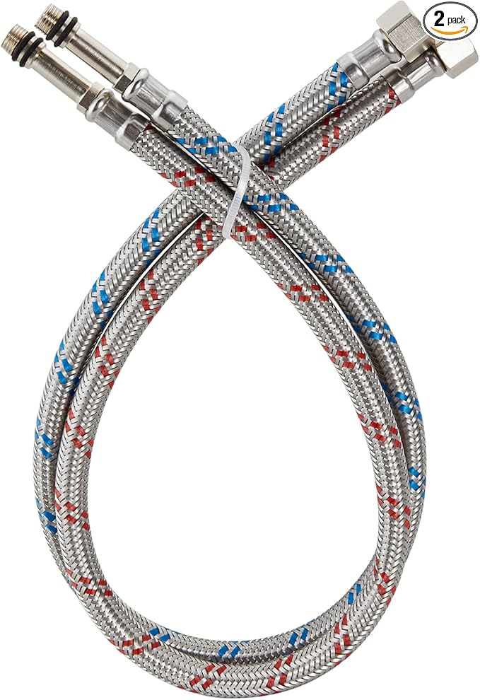 Midanya 40-Inch Long Faucet Water Supply Lines, Braided Stainless Steel Supply Hose 3/8-Inch Female Compression Thread x M10 Male Connector, x 2 Pcs (1 Pair)