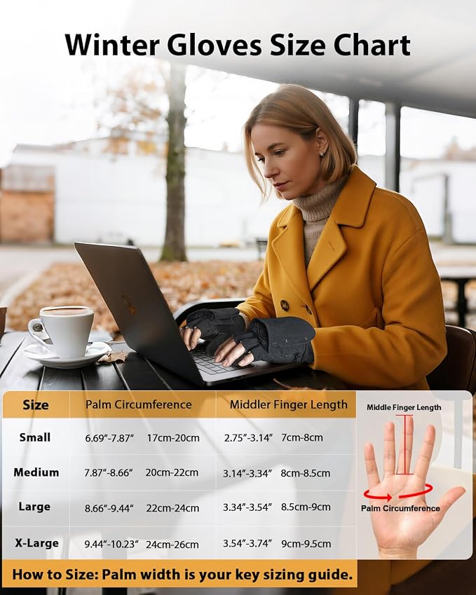 RIGWARL Winter Fingerless Gloves for Men Women, Convertible Mittens with Hand Warmer Pocket, Running Mittens for Photograph